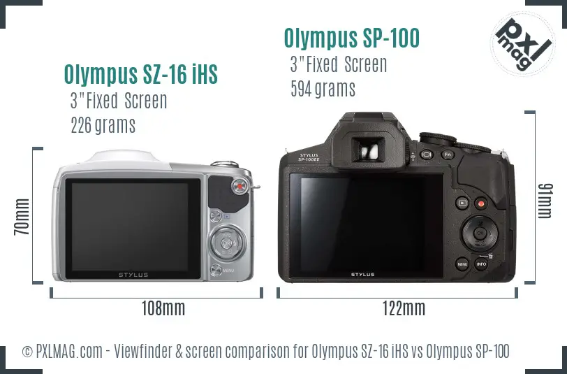 Olympus SZ-16 iHS vs Olympus SP-100 Screen and Viewfinder comparison