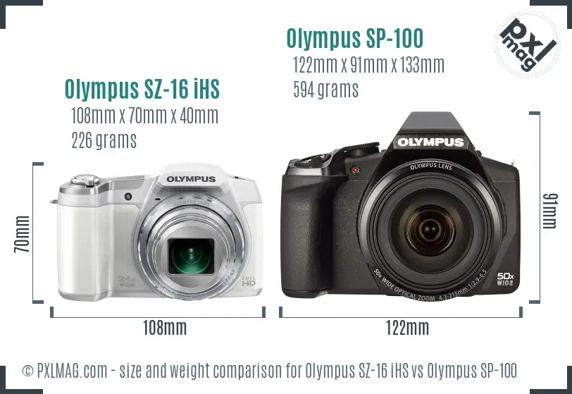 Olympus SZ-16 iHS vs Olympus SP-100 size comparison