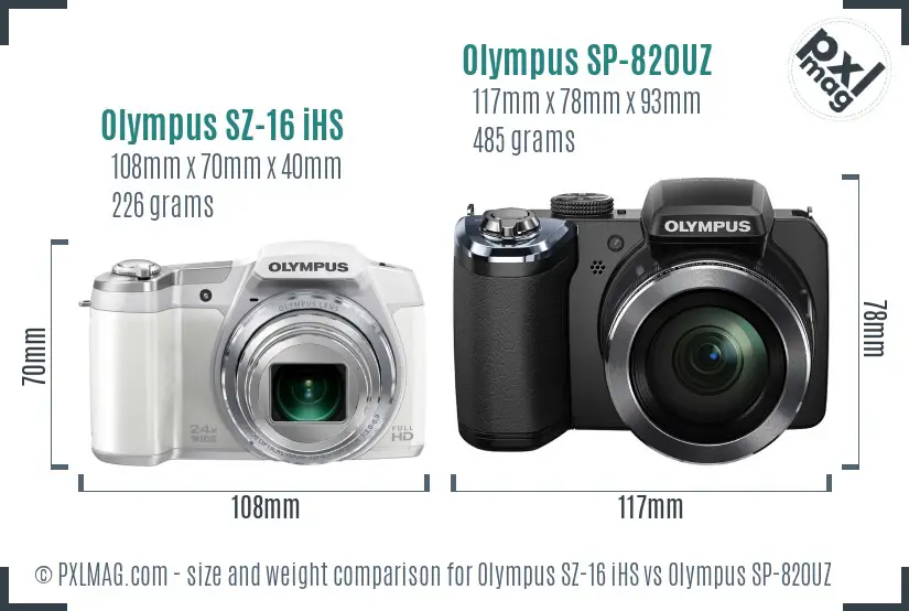 Olympus SZ-16 iHS vs Olympus SP-820UZ size comparison