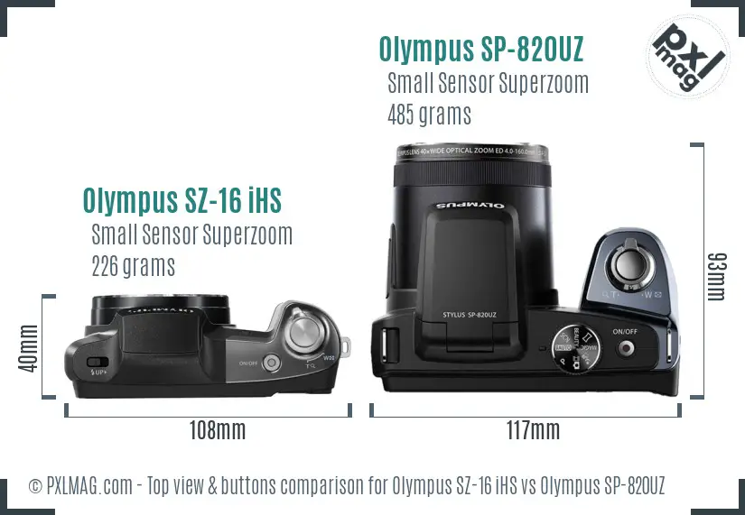 Olympus SZ-16 iHS vs Olympus SP-820UZ top view buttons comparison