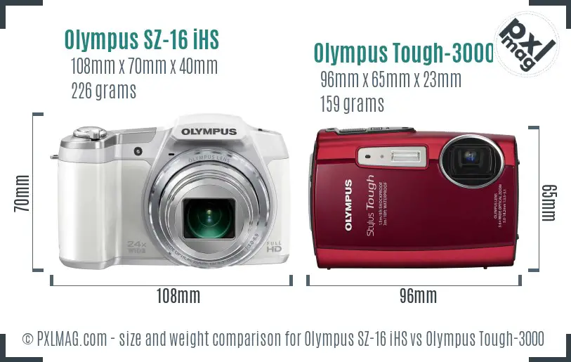 Olympus SZ-16 iHS vs Olympus Tough-3000 size comparison