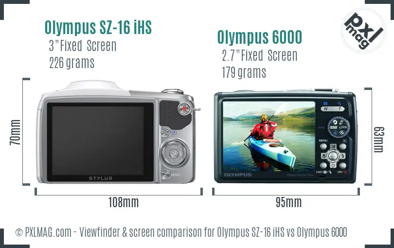 Olympus SZ-16 iHS vs Olympus 6000 Screen and Viewfinder comparison