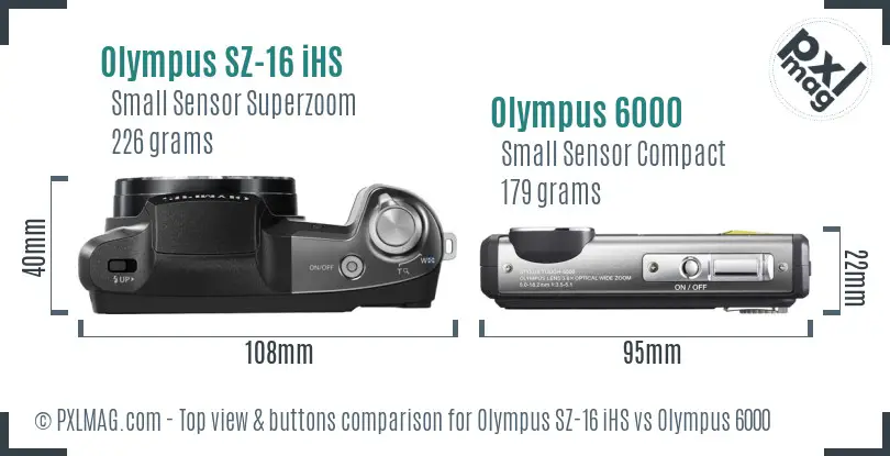 Olympus SZ-16 iHS vs Olympus 6000 top view buttons comparison