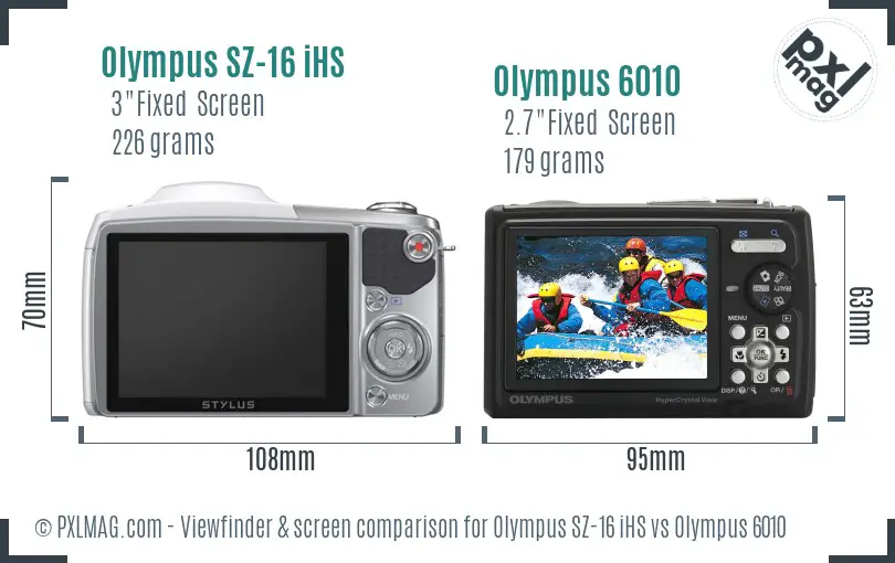 Olympus SZ-16 iHS vs Olympus 6010 Screen and Viewfinder comparison