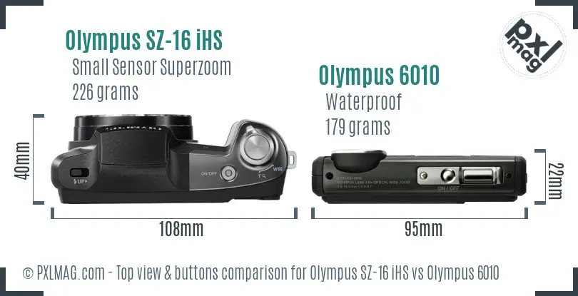 Olympus SZ-16 iHS vs Olympus 6010 top view buttons comparison
