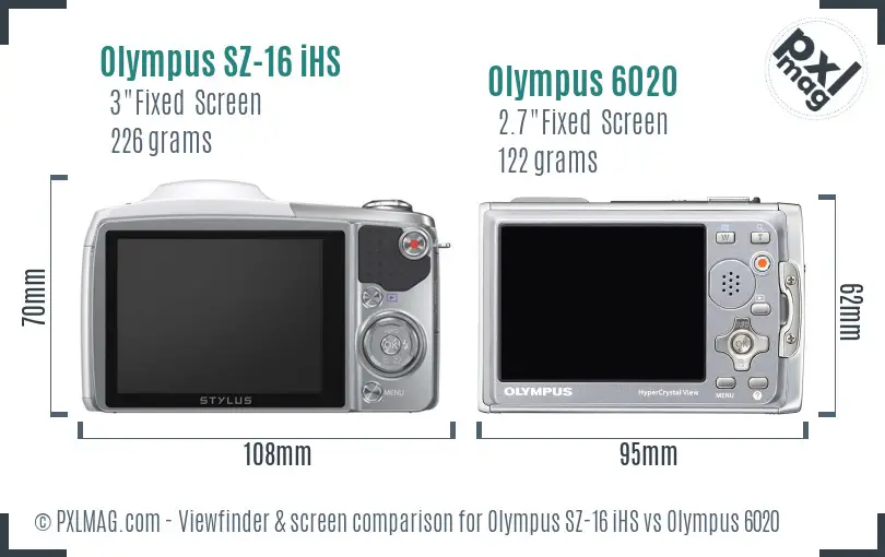Olympus SZ-16 iHS vs Olympus 6020 Screen and Viewfinder comparison
