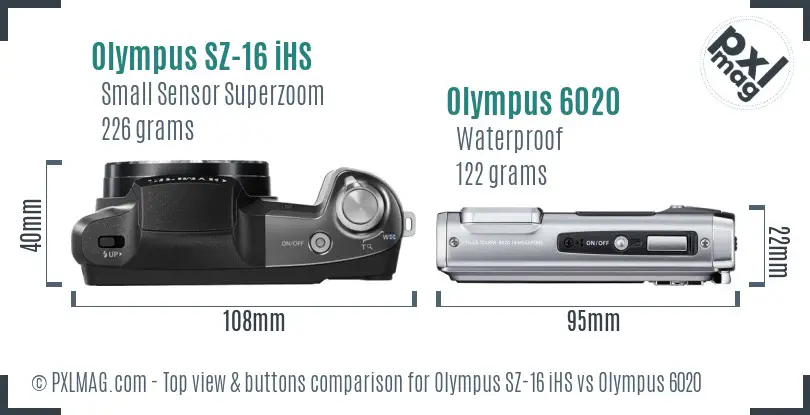 Olympus SZ-16 iHS vs Olympus 6020 top view buttons comparison