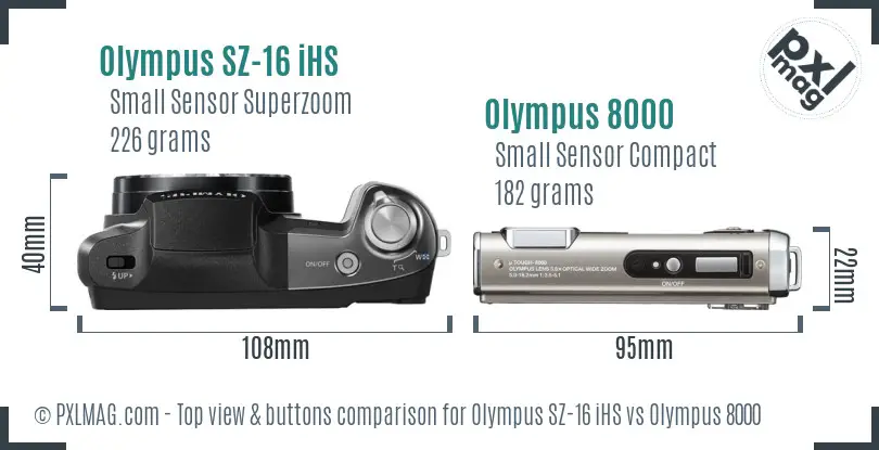 Olympus SZ-16 iHS vs Olympus 8000 top view buttons comparison