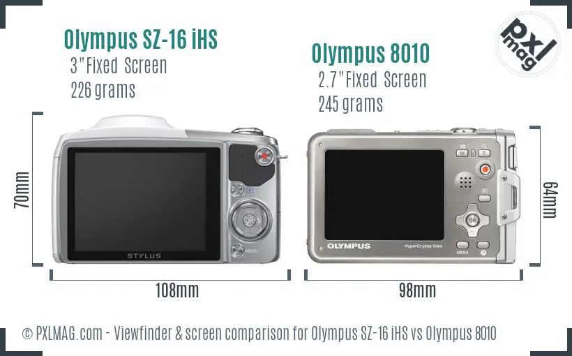 Olympus SZ-16 iHS vs Olympus 8010 Screen and Viewfinder comparison