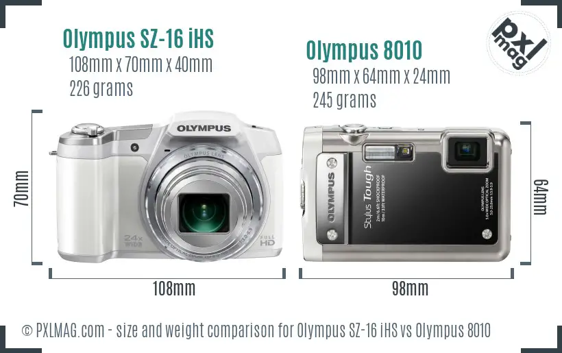 Olympus SZ-16 iHS vs Olympus 8010 size comparison