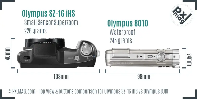Olympus SZ-16 iHS vs Olympus 8010 top view buttons comparison