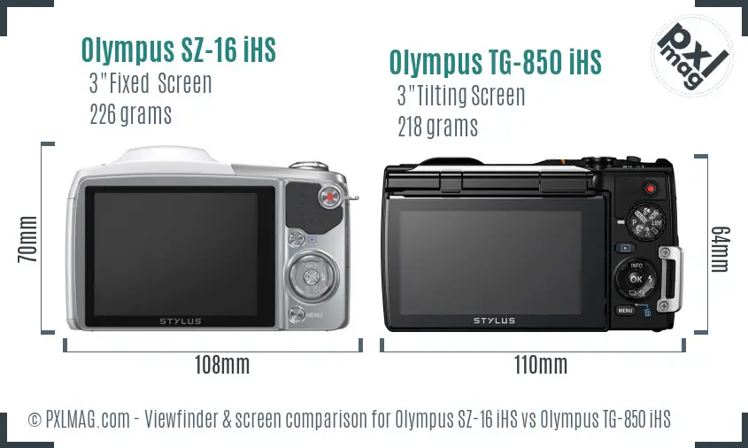 Olympus SZ-16 iHS vs Olympus TG-850 iHS Screen and Viewfinder comparison