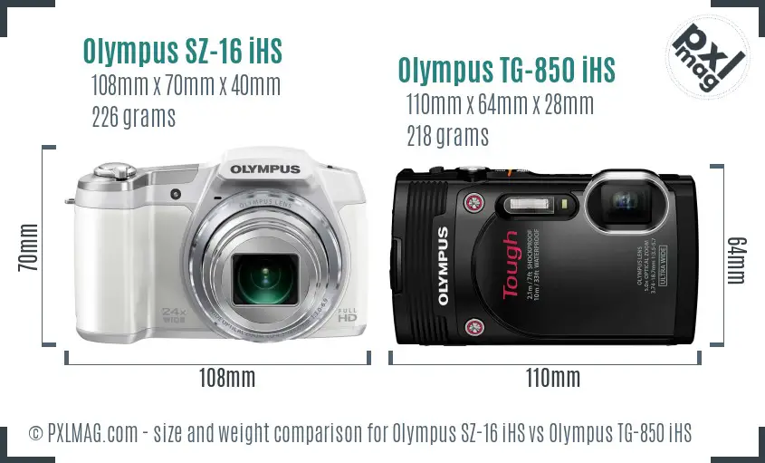 Olympus SZ-16 iHS vs Olympus TG-850 iHS size comparison