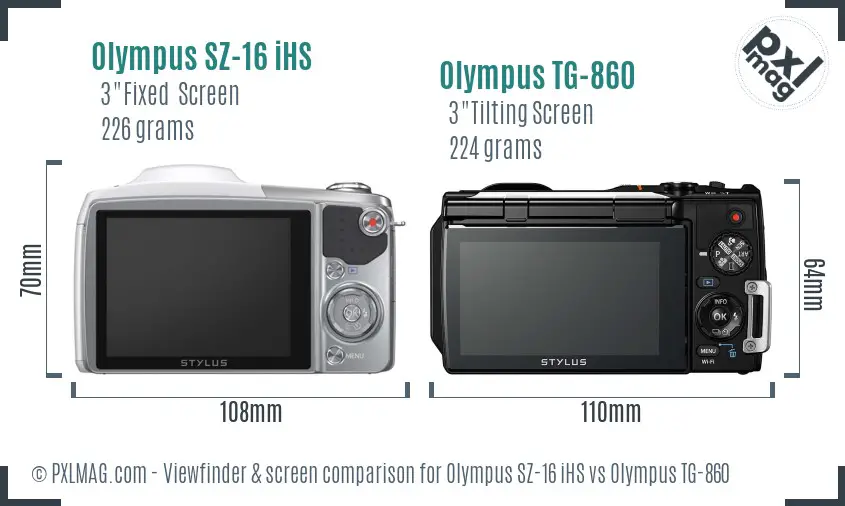 Olympus SZ-16 iHS vs Olympus TG-860 Screen and Viewfinder comparison