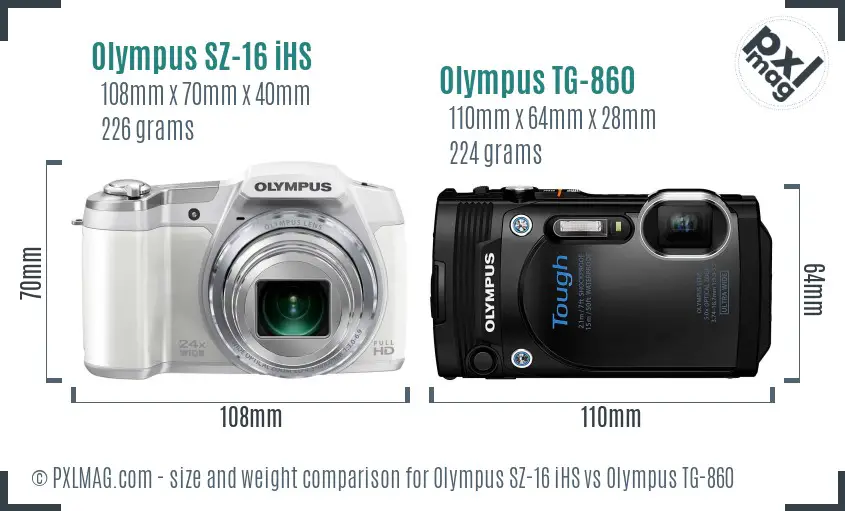 Olympus SZ-16 iHS vs Olympus TG-860 size comparison