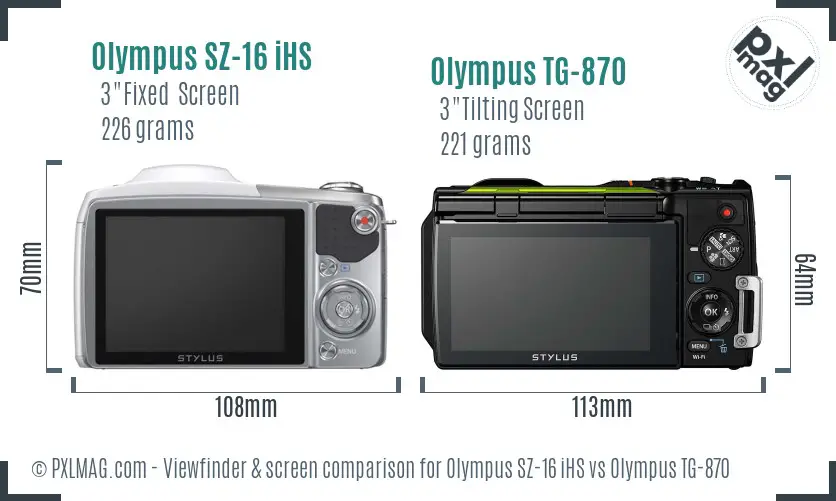 Olympus SZ-16 iHS vs Olympus TG-870 Screen and Viewfinder comparison