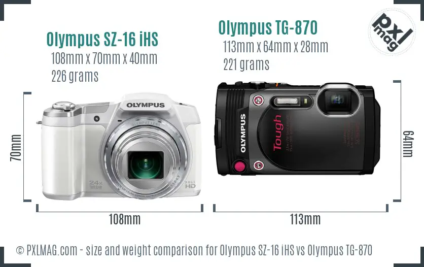 Olympus SZ-16 iHS vs Olympus TG-870 size comparison