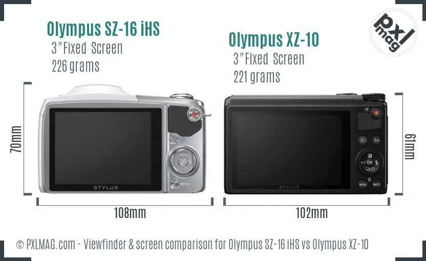 Olympus SZ-16 iHS vs Olympus XZ-10 Screen and Viewfinder comparison