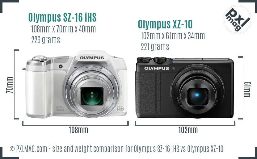Olympus SZ-16 iHS vs Olympus XZ-10 size comparison