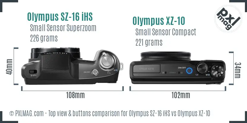 Olympus SZ-16 iHS vs Olympus XZ-10 top view buttons comparison