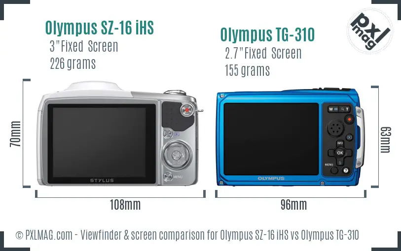 Olympus SZ-16 iHS vs Olympus TG-310 Screen and Viewfinder comparison