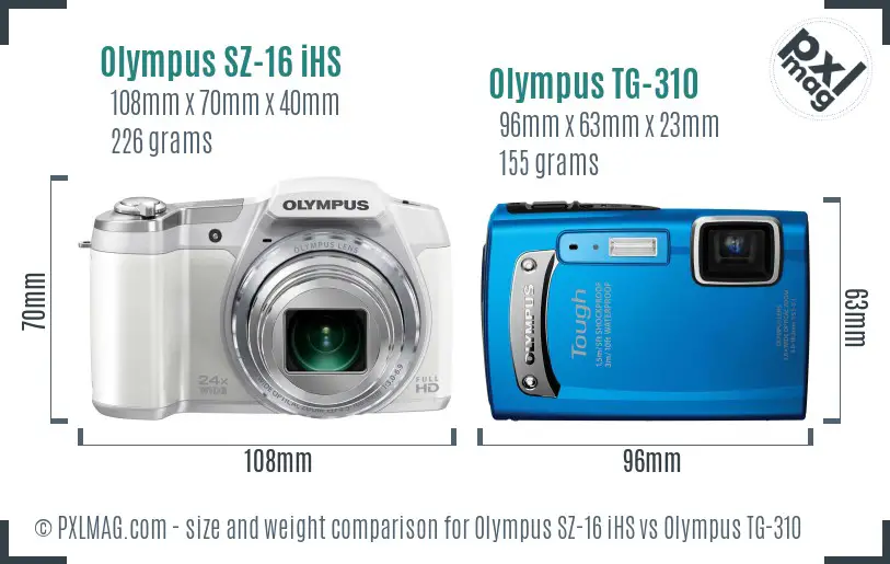 Olympus SZ-16 iHS vs Olympus TG-310 size comparison
