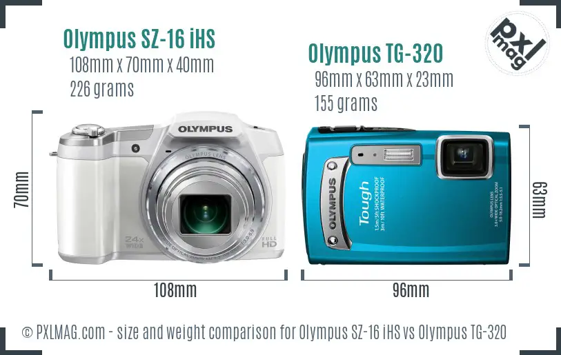 Olympus SZ-16 iHS vs Olympus TG-320 size comparison