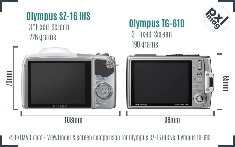 Olympus SZ-16 iHS vs Olympus TG-610 Screen and Viewfinder comparison