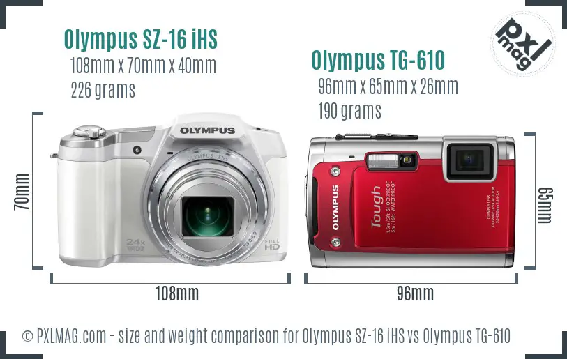 Olympus SZ-16 iHS vs Olympus TG-610 size comparison