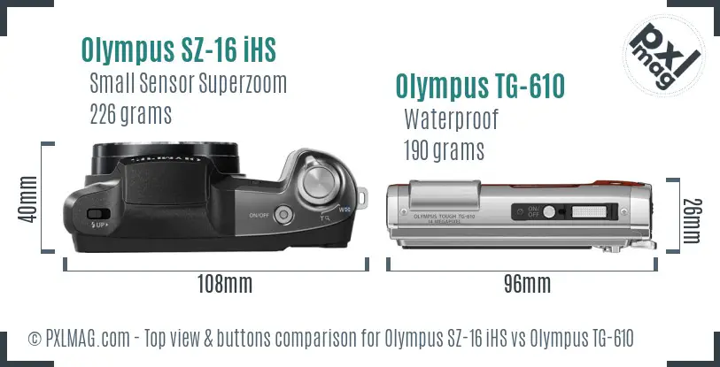 Olympus SZ-16 iHS vs Olympus TG-610 top view buttons comparison