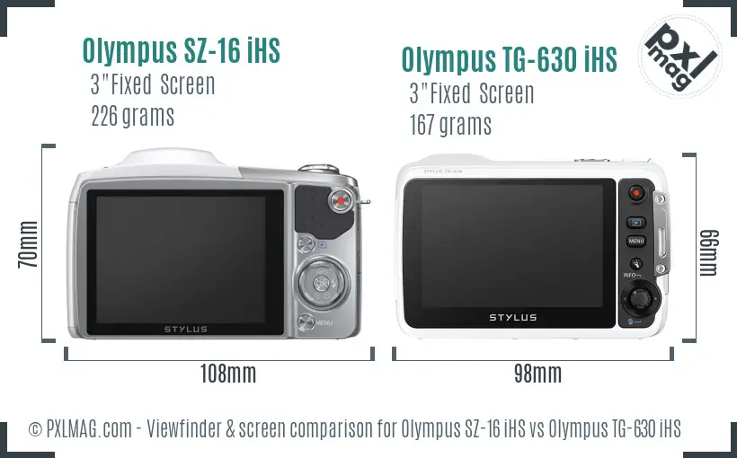 Olympus SZ-16 iHS vs Olympus TG-630 iHS Screen and Viewfinder comparison