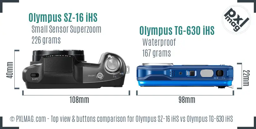 Olympus SZ-16 iHS vs Olympus TG-630 iHS top view buttons comparison