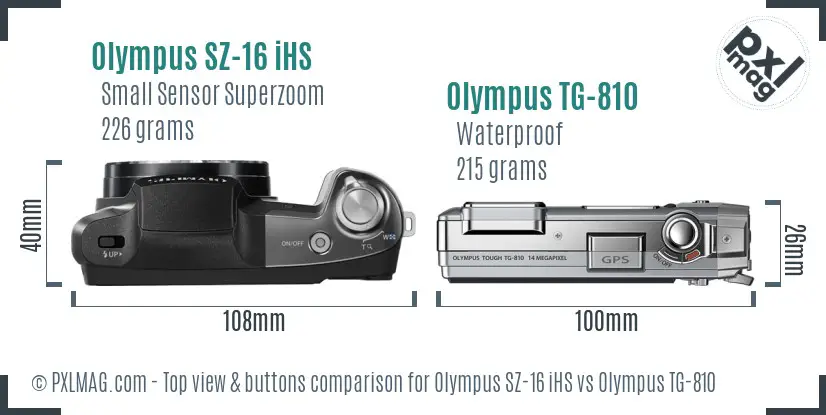 Olympus SZ-16 iHS vs Olympus TG-810 top view buttons comparison