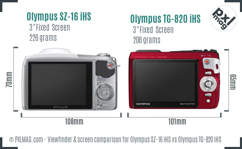 Olympus SZ-16 iHS vs Olympus TG-820 iHS Screen and Viewfinder comparison