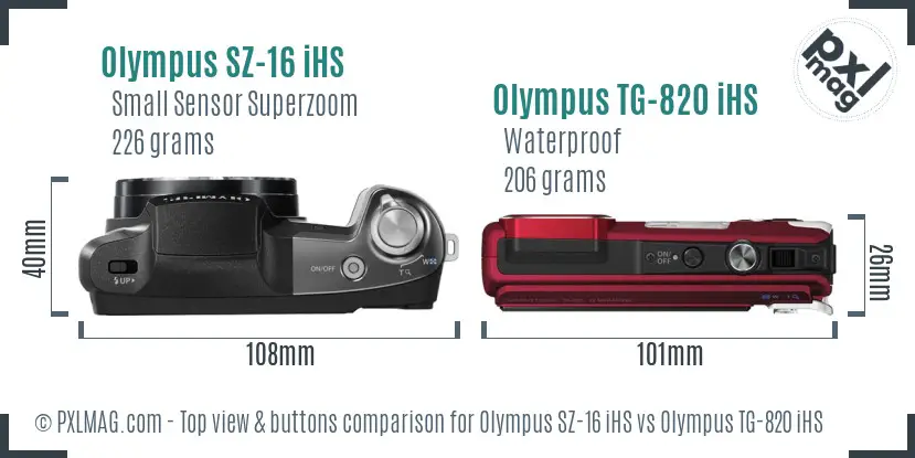 Olympus SZ-16 iHS vs Olympus TG-820 iHS top view buttons comparison