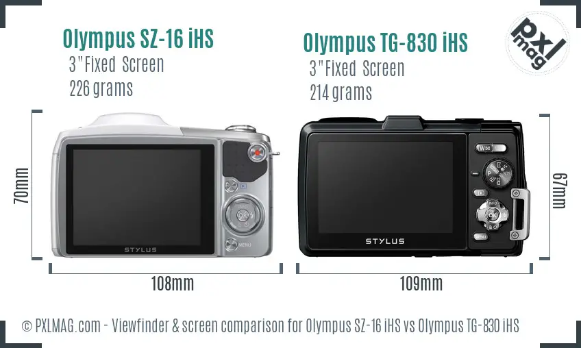 Olympus SZ-16 iHS vs Olympus TG-830 iHS Screen and Viewfinder comparison