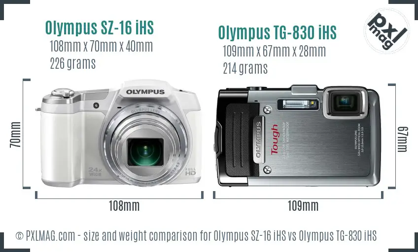 Olympus SZ-16 iHS vs Olympus TG-830 iHS size comparison