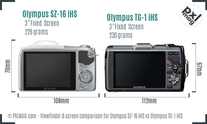 Olympus SZ-16 iHS vs Olympus TG-1 iHS Screen and Viewfinder comparison