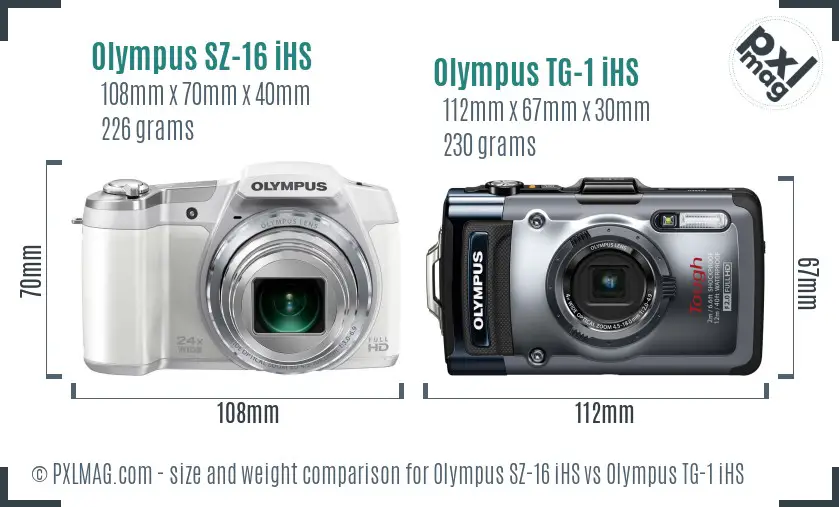 Olympus SZ-16 iHS vs Olympus TG-1 iHS size comparison