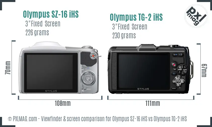 Olympus SZ-16 iHS vs Olympus TG-2 iHS Screen and Viewfinder comparison