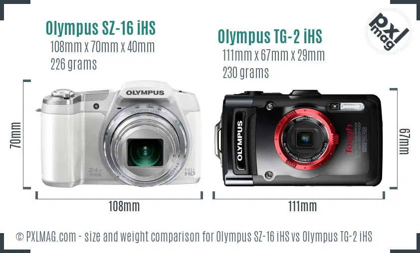 Olympus SZ-16 iHS vs Olympus TG-2 iHS size comparison