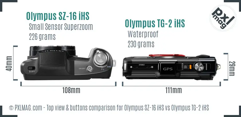Olympus SZ-16 iHS vs Olympus TG-2 iHS top view buttons comparison