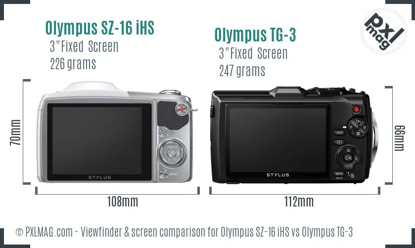 Olympus SZ-16 iHS vs Olympus TG-3 Screen and Viewfinder comparison