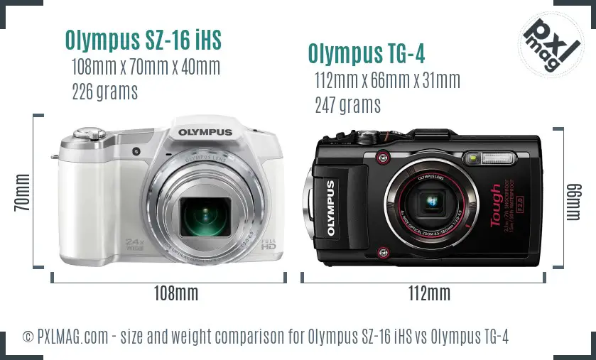 Olympus SZ-16 iHS vs Olympus TG-4 size comparison