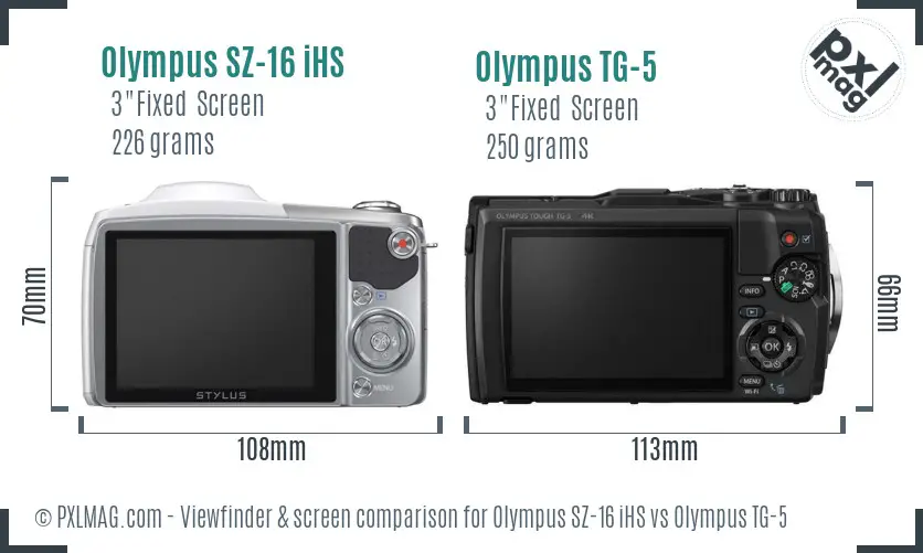 Olympus SZ-16 iHS vs Olympus TG-5 Screen and Viewfinder comparison