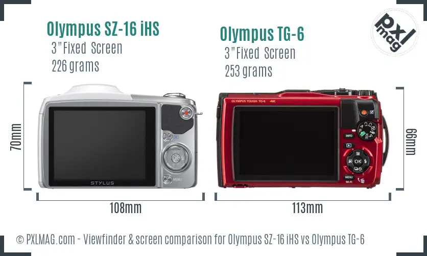 Olympus SZ-16 iHS vs Olympus TG-6 Screen and Viewfinder comparison