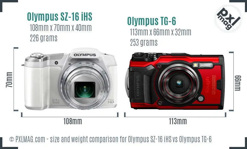 Olympus SZ-16 iHS vs Olympus TG-6 size comparison
