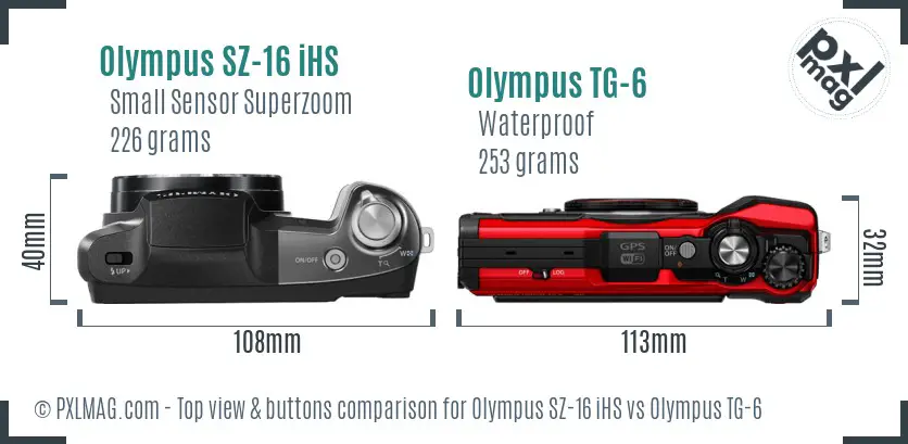 Olympus SZ-16 iHS vs Olympus TG-6 top view buttons comparison