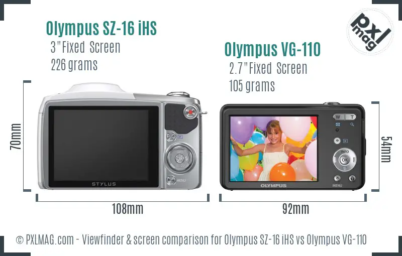 Olympus SZ-16 iHS vs Olympus VG-110 Screen and Viewfinder comparison