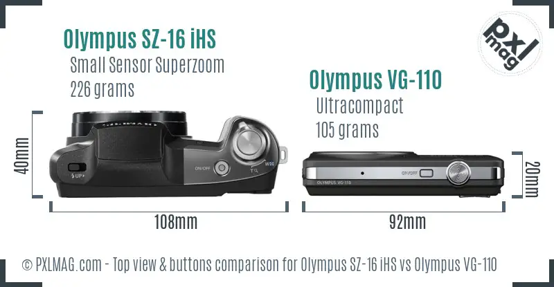 Olympus SZ-16 iHS vs Olympus VG-110 top view buttons comparison